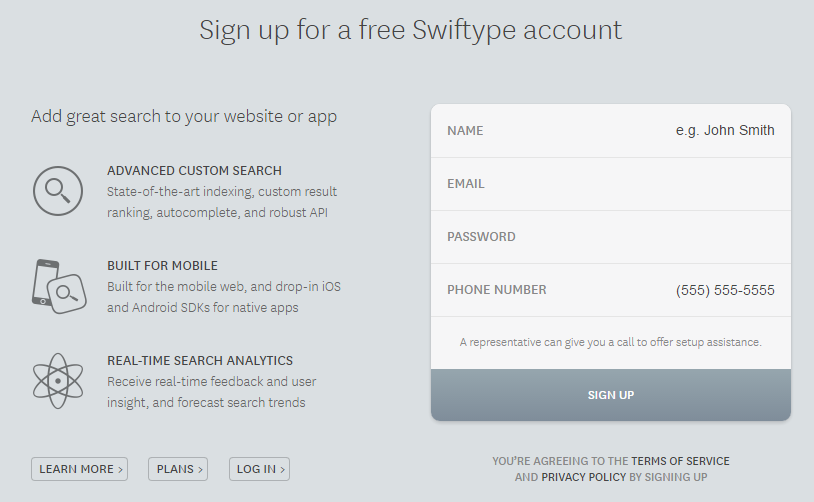 Swiftype Sign up