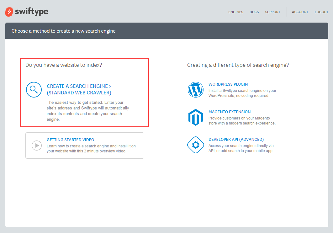 Swiftype Create Search Engine
